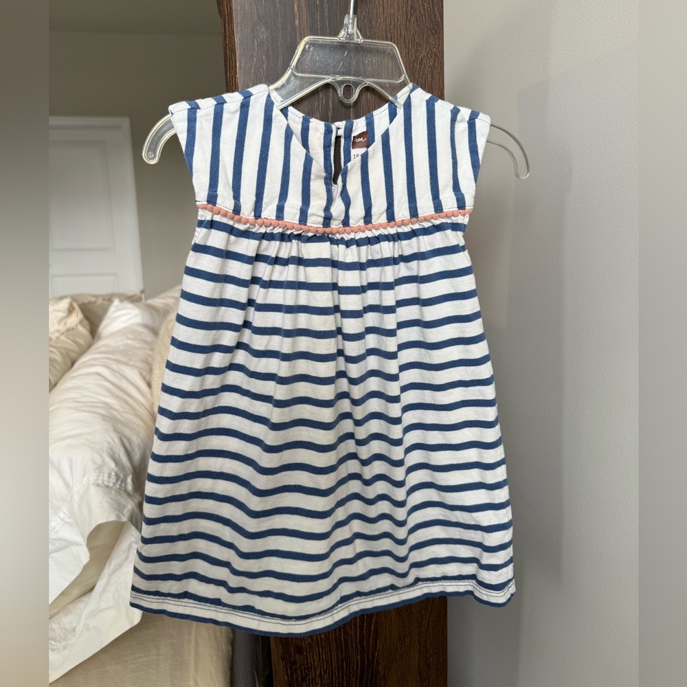Tea collection 100% cotton Striped Blue and White play Dress size 18-24 months